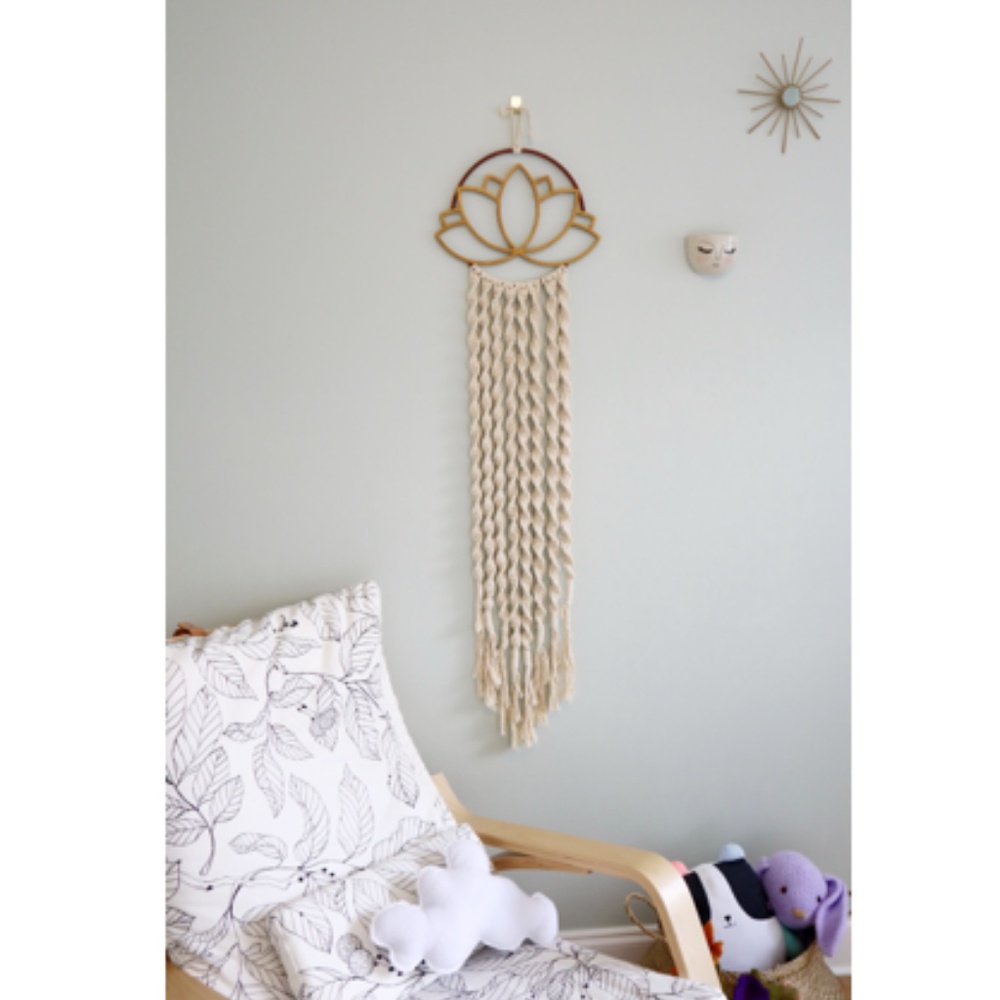 Golden Lotus Flower Macrame Wall Hanging Boho Deco